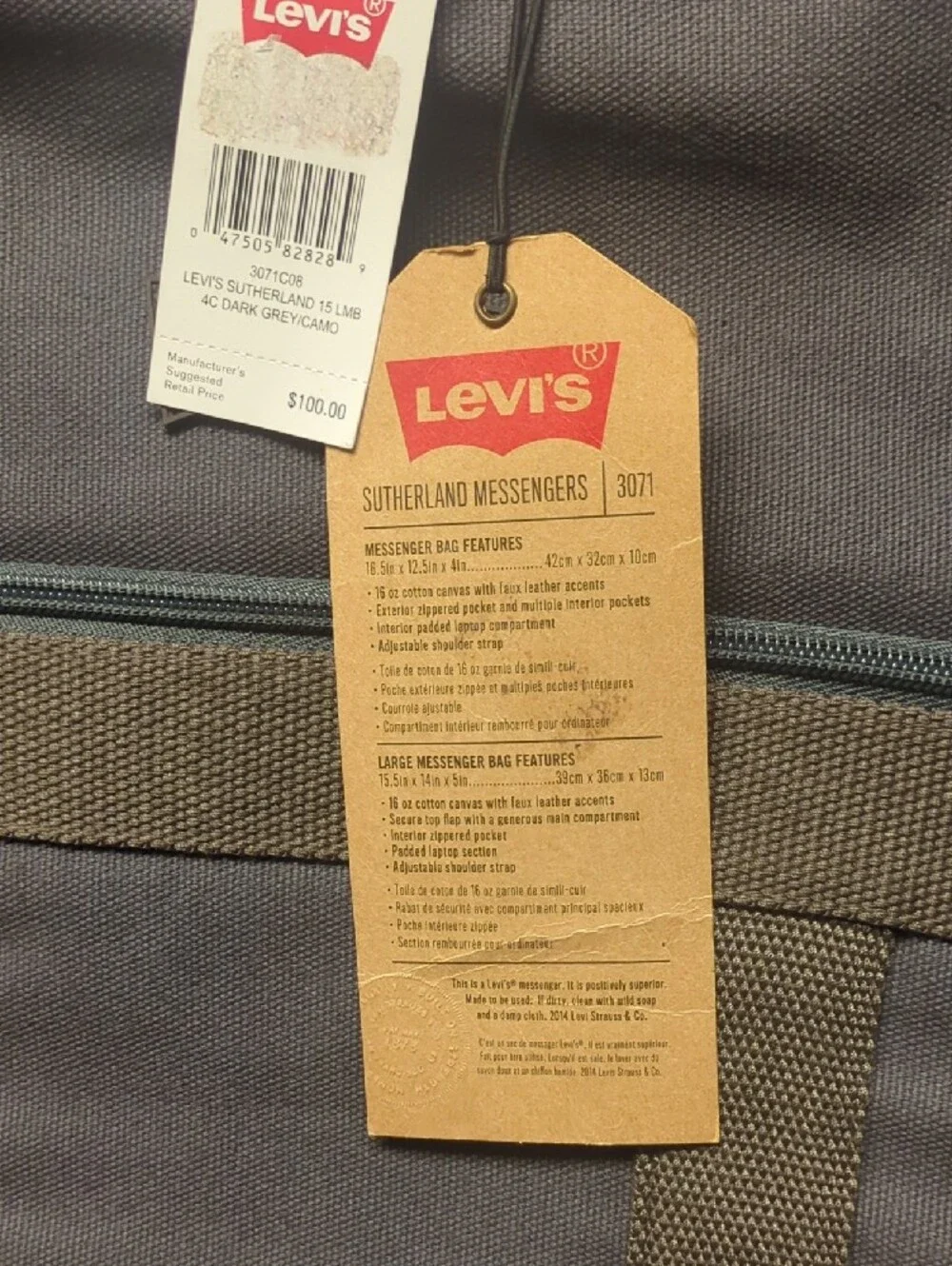 Levi's Gray Canvas Messenger Bag Camouflage Edge Sutherland Messenger Laptop Bag